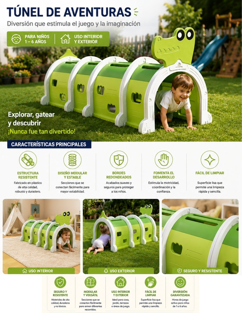 PINGÜE® In-Outdoors | Túnel de juego de para niños modulable de 1.50Mts | Escalada y Arrastre | Interior y exterior | 3 Secciones multicolor | Fabricado con HDPE | Tamaño 150 x 56 x 92 cm