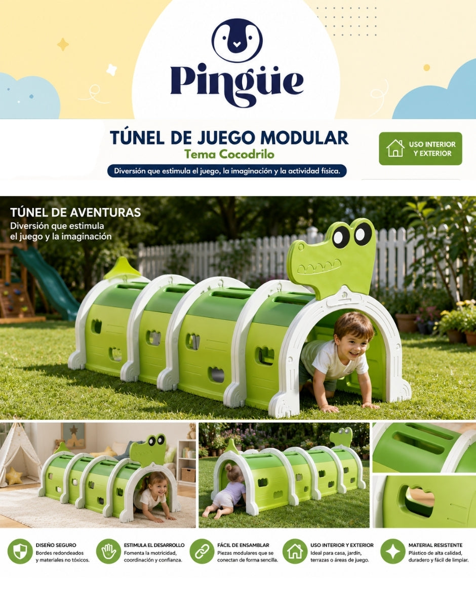 PINGÜE® In-Outdoors | Túnel de juego de para niños modulable de 1.50Mts | Escalada y Arrastre | Interior y exterior | 3 Secciones multicolor | Fabricado con HDPE | Tamaño 150 x 56 x 92 cm