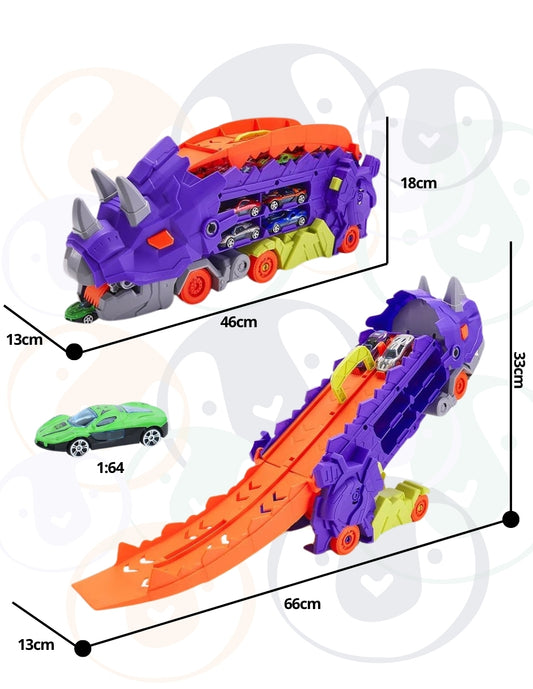 PINGÜE® City & Speed | Pista Dino Track para Niños | Set de Transporte y Almacenamiento | Alta Velocidad, Para Vehículos 1:64 | Morado | Tamaño 63x14x31 | Juguetes Niños estilo Hot Wheels