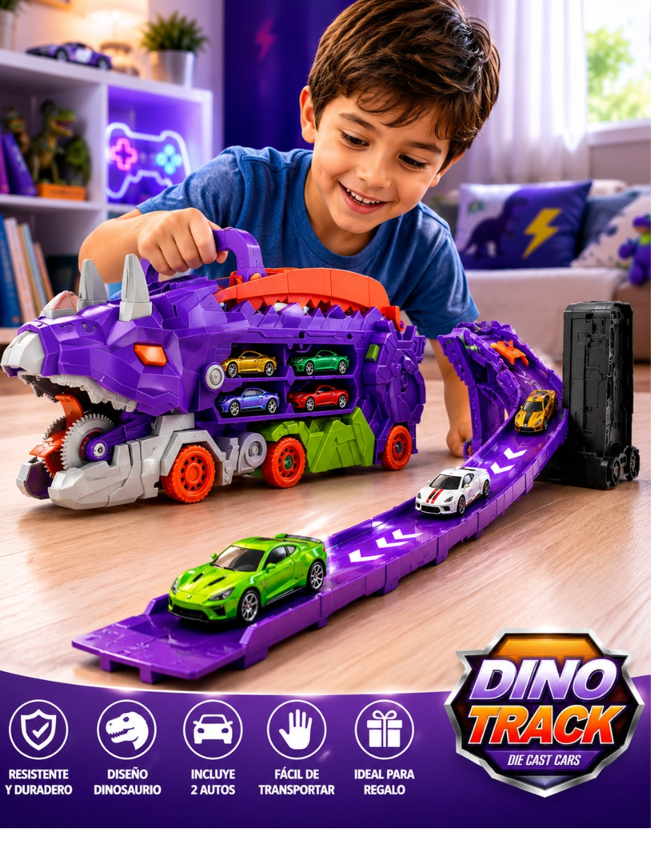 PINGÜE® City & Speed Dino Track 1:64 con Transporte y Almacenamiento MORADO