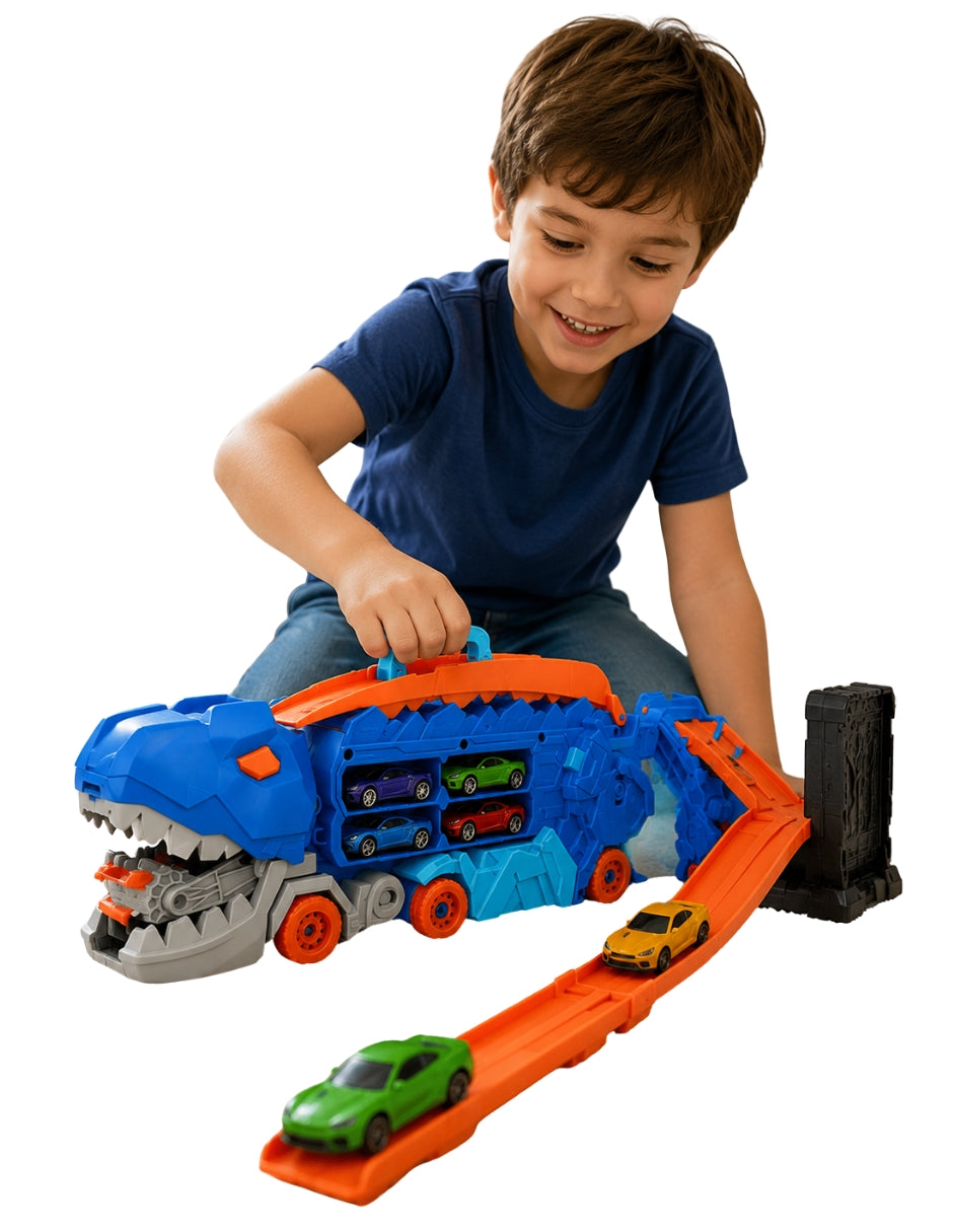 PINGÜE® City & Speed Dino Track 1:64 con Transporte y Almacenamiento, Azul
