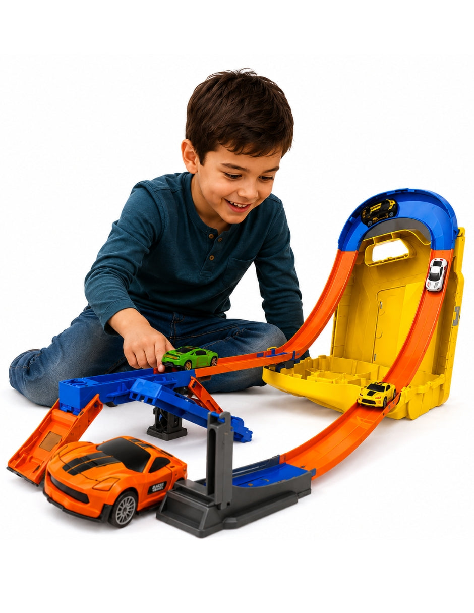 PINGÜE® City & Speed Garage Tipo Galón con Pista 1:64 para 12 Autos, Amarillo
