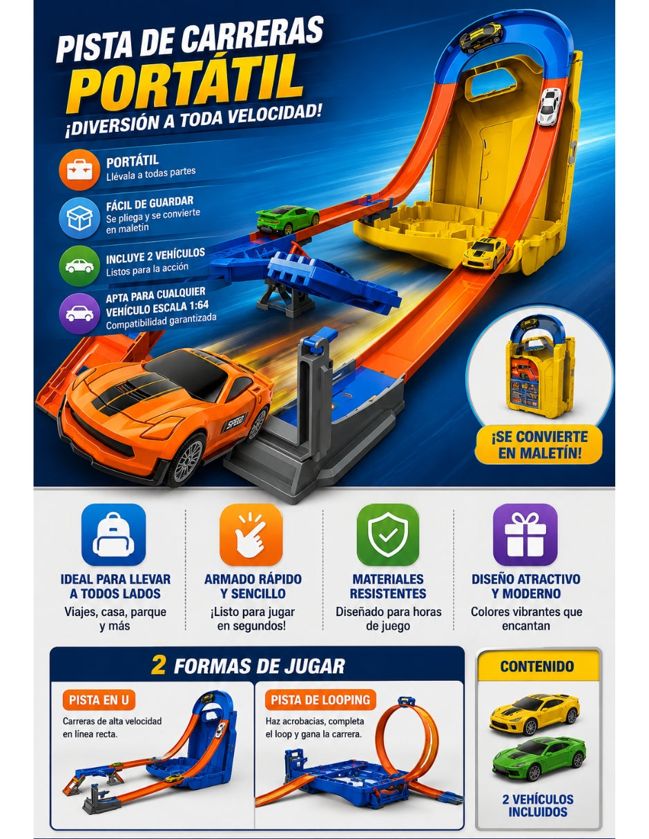 PINGÜE® City & Speed Garage Tipo Galón con Pista 1:64 para 12 Autos, Amarillo