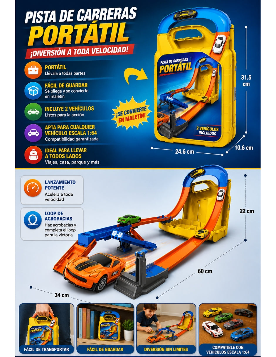 PINGÜE® City & Speed Garage Tipo Galón con Pista 1:64 para 12 Autos, Amarillo