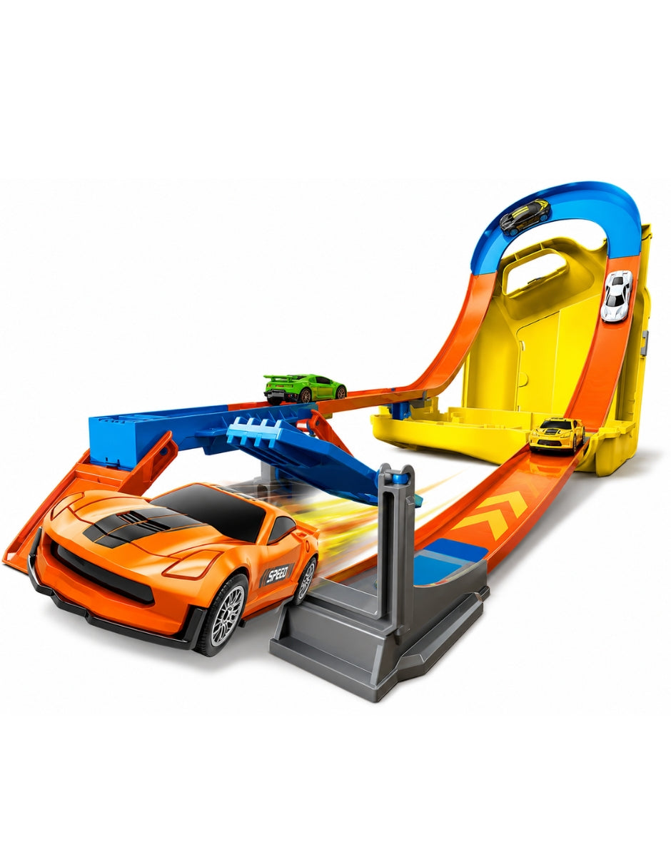 PINGÜE® City & Speed Garage Tipo Galón con Pista 1:64 para 12 Autos, Amarillo