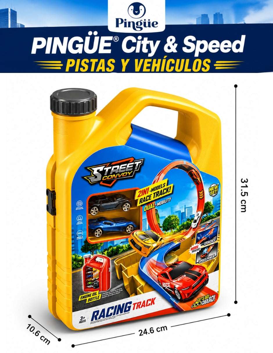 PINGÜE® City & Speed Garage Tipo Galón con Pista 1:64 para 12 Autos, Amarillo