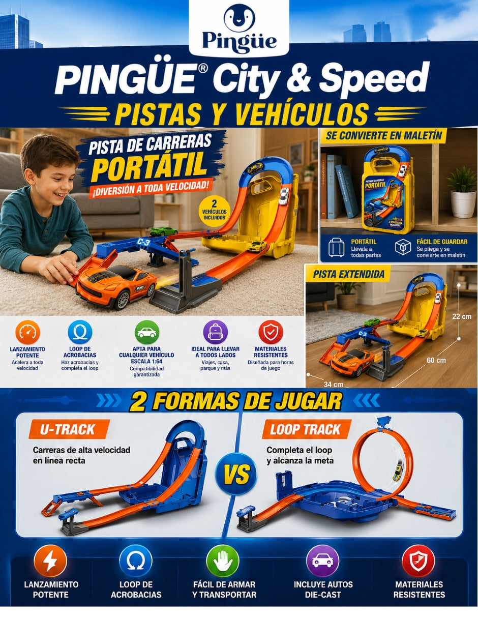 PINGÜE® City & Speed Garage Tipo Galón con Pista 1:64 para 12 Autos, Amarillo