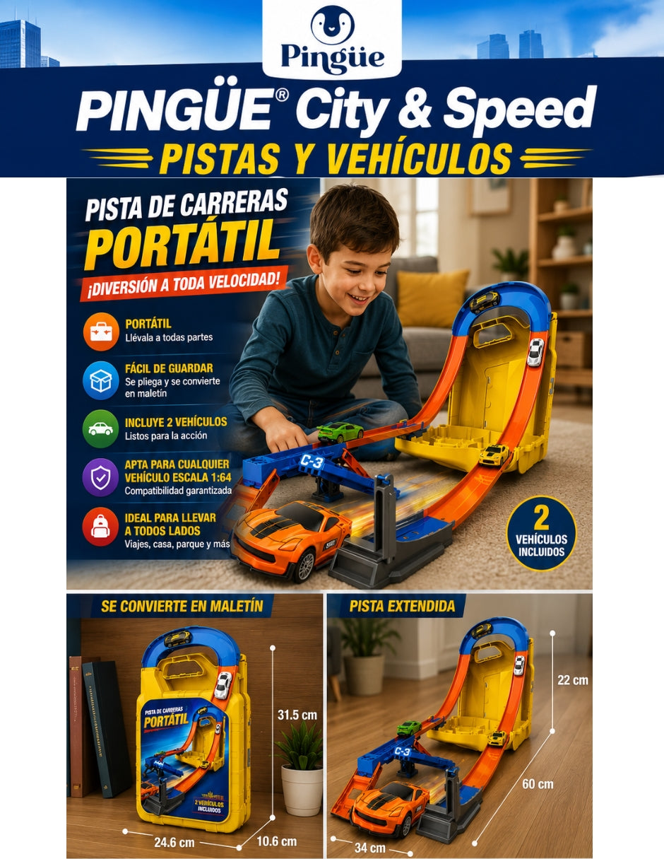 PINGÜE® City & Speed Garage Tipo Galón con Pista 1:64 para 12 Autos, Amarillo