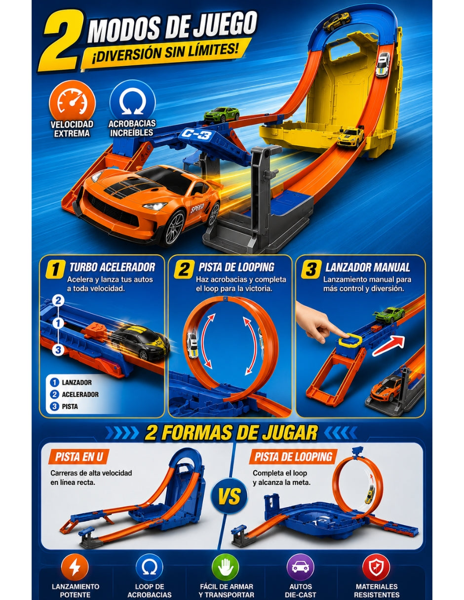 PINGÜE® City & Speed Garage Tipo Galón con Pista 1:64 para 12 Autos, Amarillo