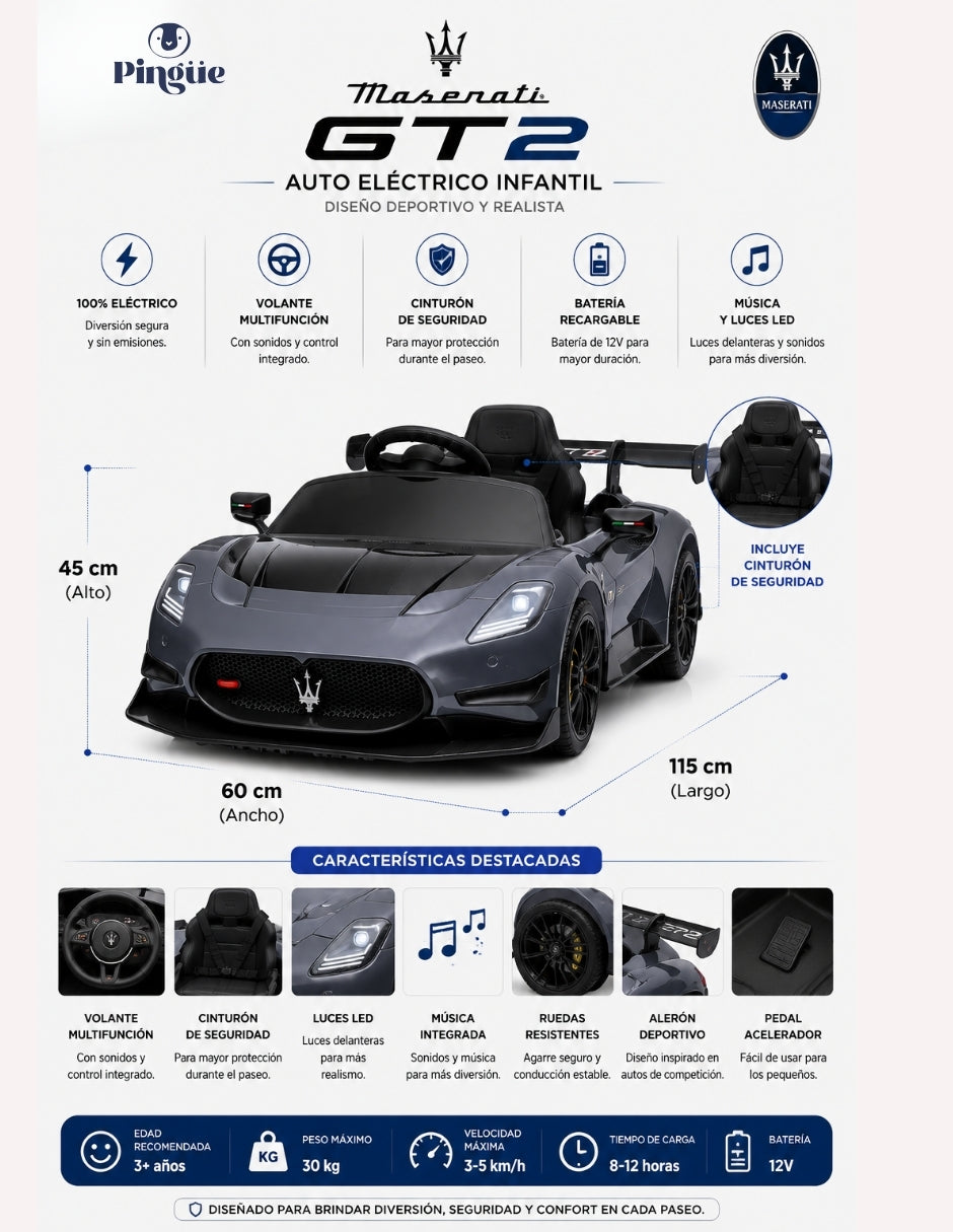 PINGÜE® Maserati® GT2 Montable Eléctrico 12V con Control Remoto