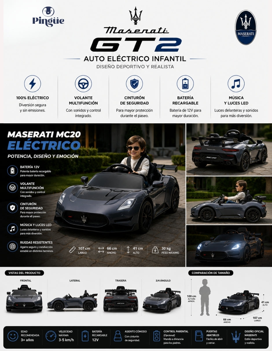 PINGÜE® Maserati® GT2 Montable Eléctrico 12V con Control Remoto