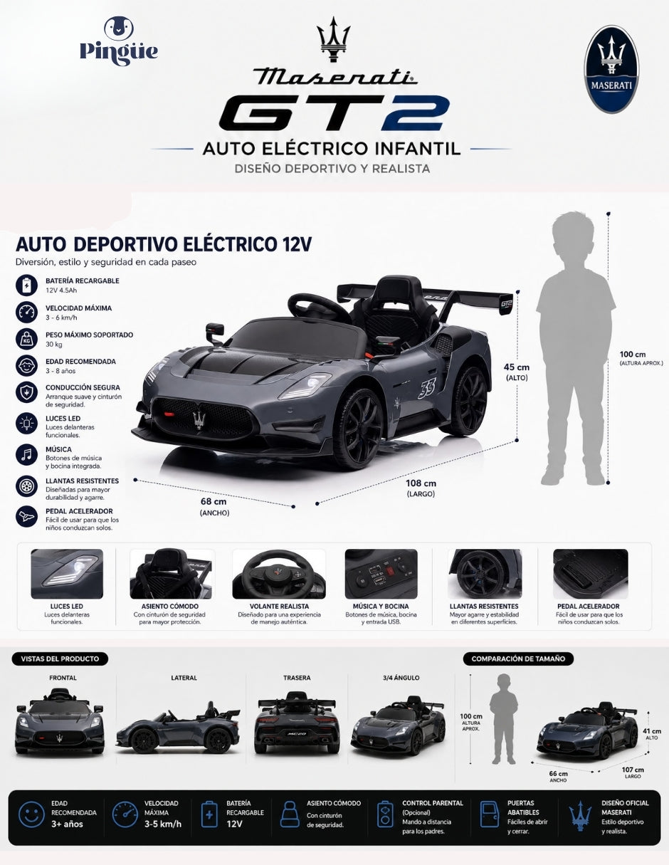 PINGÜE® Maserati® GT2 Montable Eléctrico 12V con Control Remoto