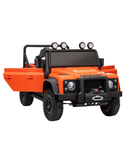 PINGÜE® Montable Eléctrico Niños Land Rover® Defender 110 SVX Licencia Oficial | Control Remoto 2.4 GHz | Batería 12V 7AH |8 Km/h | 2 Motores 390 | Luces LED, Música, Radio| ORANGE