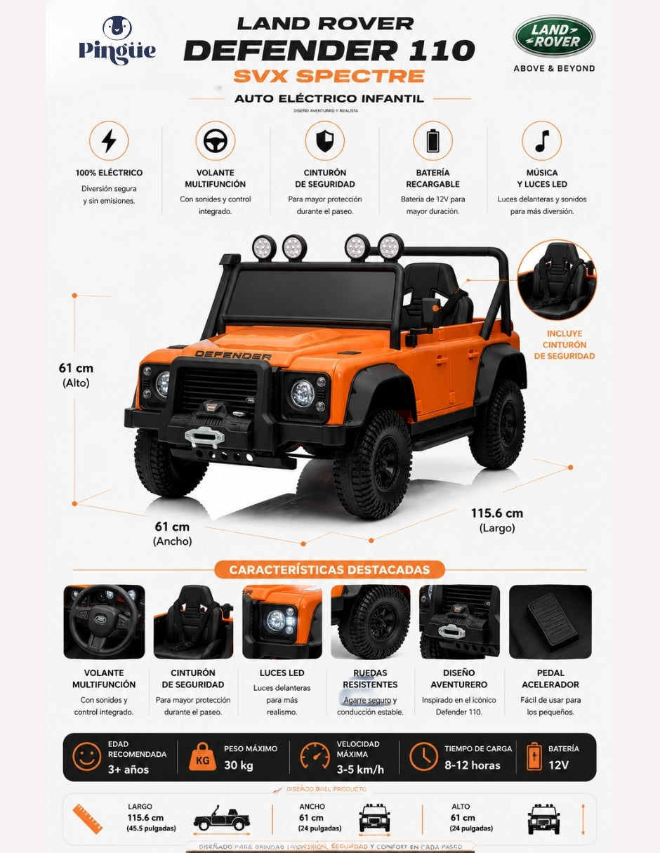 PINGÜE® Land Rover® Defender 110 SVX Montable Eléctrico 12V con Control Remoto