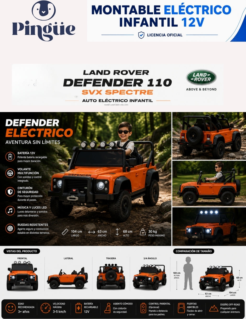 PINGÜE® Land Rover® Defender 110 SVX Montable Eléctrico 12V con Control Remoto