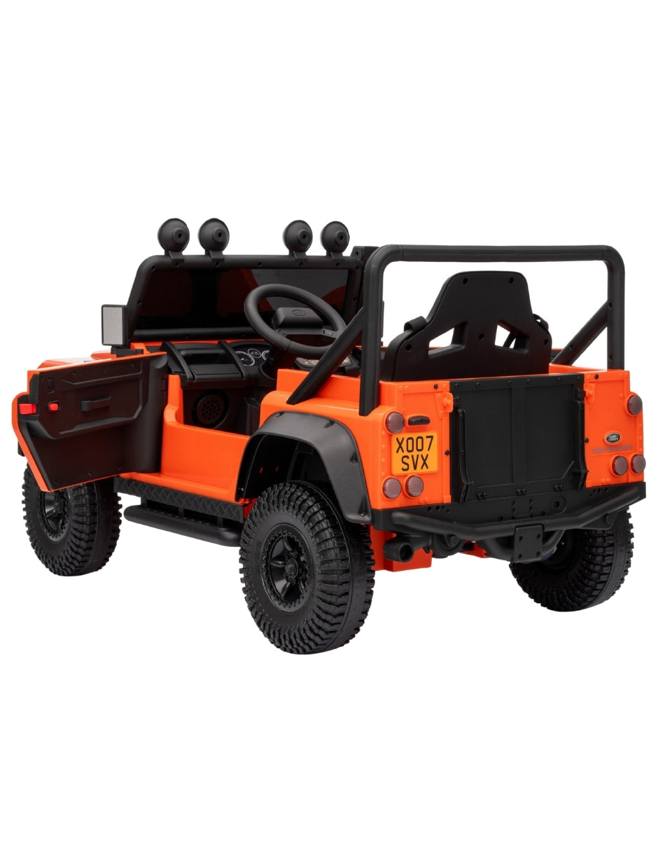PINGÜE® Montable Eléctrico Niños Land Rover® Defender 110 SVX Licencia Oficial | Control Remoto 2.4 GHz | Batería 12V 7AH |8 Km/h | 2 Motores 390 | Luces LED, Música, Radio| ORANGE