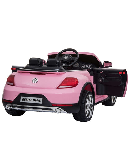 PINGÜE® Montable Eléctrico para Niños| VW® Beetle Dune Licencia Oficial | Control Remoto 2.4Ghz | Batería 12V 4AH | USB Música Radio Luz LED | 2 Motor 390| BARBIE PINK