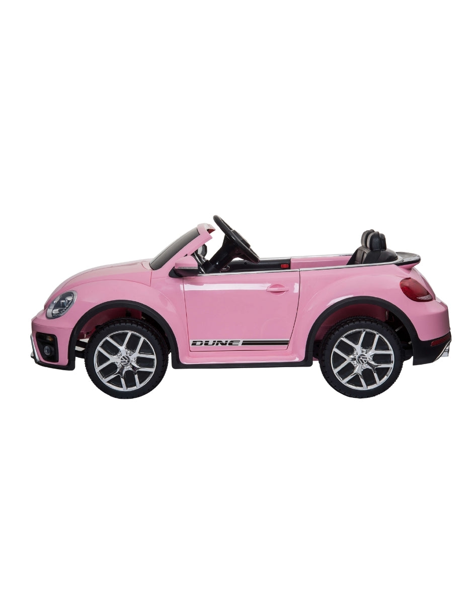 PINGÜE® Montable Eléctrico para Niños| VW® Beetle Dune Licencia Oficial | Control Remoto 2.4Ghz | Batería 12V 4AH | USB Música Radio Luz LED | 2 Motor 390| BARBIE PINK