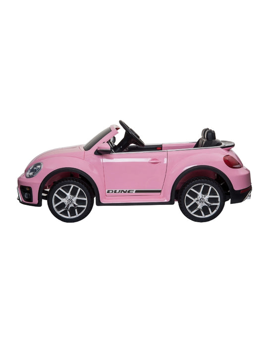 PINGÜE® Montable Eléctrico para Niños| VW® Beetle Dune Licencia Oficial | Control Remoto 2.4Ghz | Batería 12V 4AH | USB Música Radio Luz LED | 2 Motor 390| BARBIE PINK