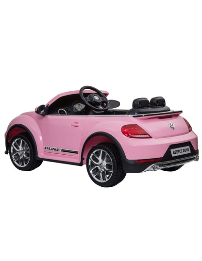 PINGÜE® Montable Eléctrico para Niños| VW® Beetle Dune Licencia Oficial | Control Remoto 2.4Ghz | Batería 12V 4AH | USB Música Radio Luz LED | 2 Motor 390| BARBIE PINK