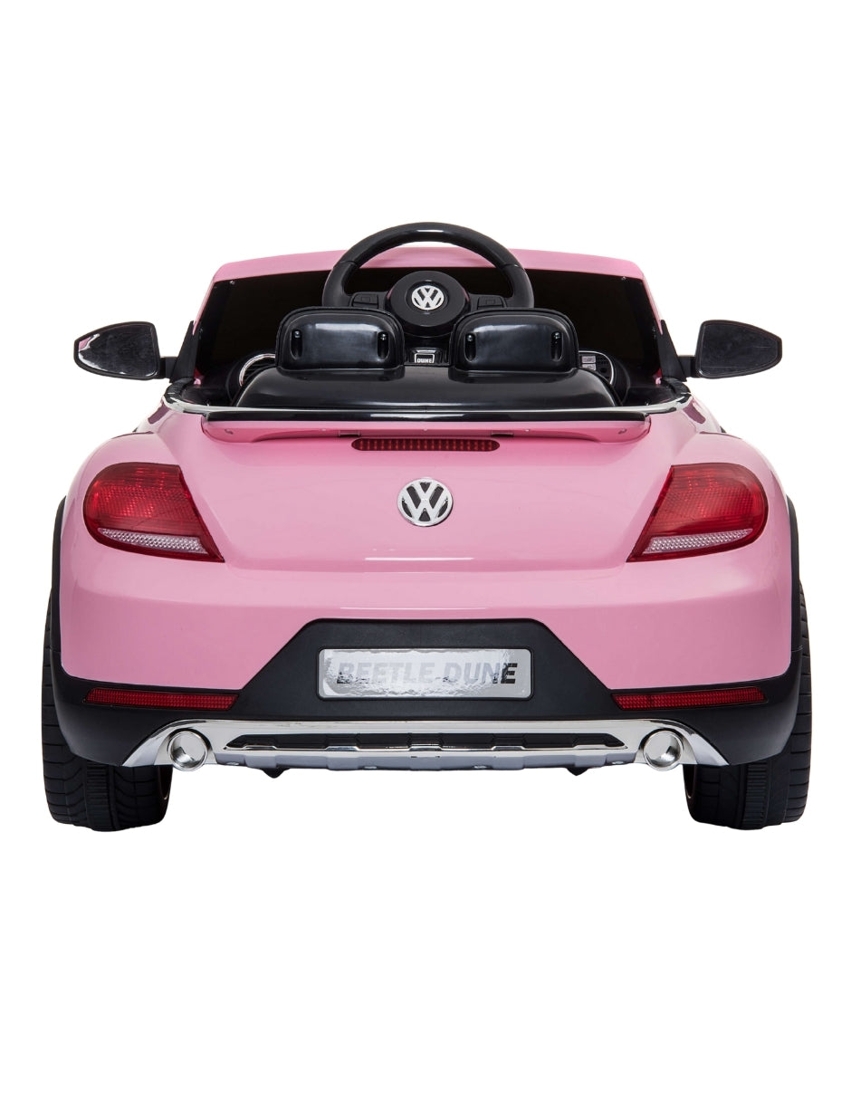 PINGÜE® Montable Eléctrico para Niños| VW® Beetle Dune Licencia Oficial | Control Remoto 2.4Ghz | Batería 12V 4AH | USB Música Radio Luz LED | 2 Motor 390| BARBIE PINK