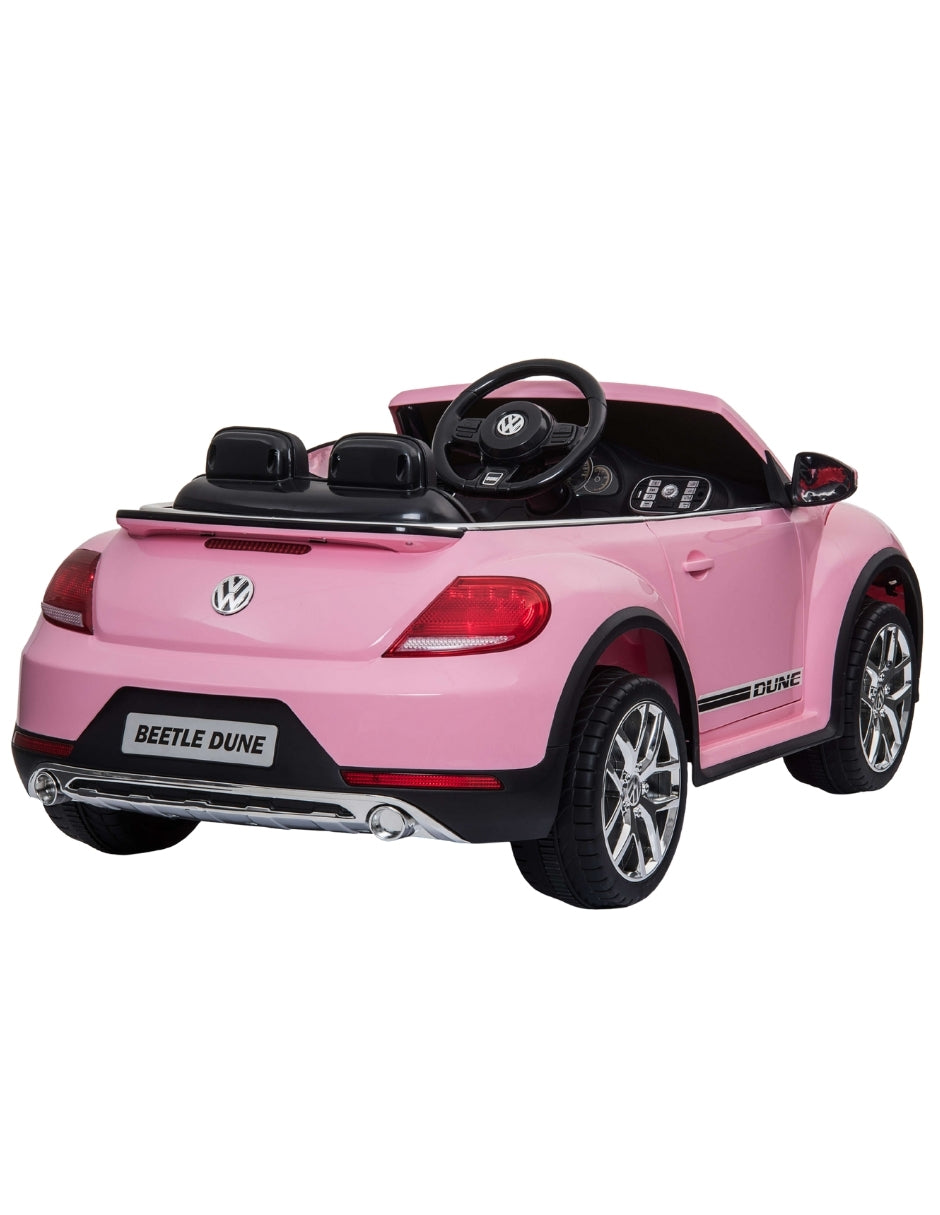 PINGÜE® Montable Eléctrico para Niños| VW® Beetle Dune Licencia Oficial | Control Remoto 2.4Ghz | Batería 12V 4AH | USB Música Radio Luz LED | 2 Motor 390| BARBIE PINK