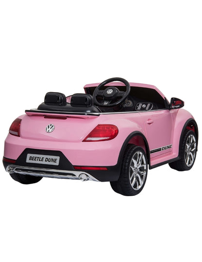 PINGÜE® Montable Eléctrico para Niños| VW® Beetle Dune Licencia Oficial | Control Remoto 2.4Ghz | Batería 12V 4AH | USB Música Radio Luz LED | 2 Motor 390| BARBIE PINK