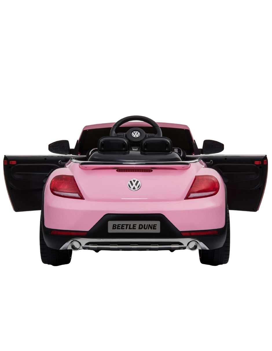 PINGÜE® Montable Eléctrico para Niños| VW® Beetle Dune Licencia Oficial | Control Remoto 2.4Ghz | Batería 12V 4AH | USB Música Radio Luz LED | 2 Motor 390| BARBIE PINK