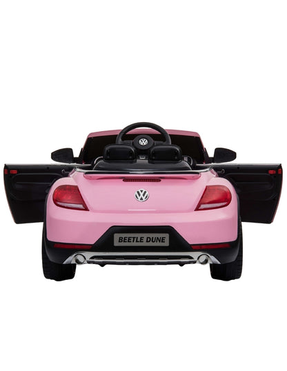 PINGÜE® Montable Eléctrico para Niños| VW® Beetle Dune Licencia Oficial | Control Remoto 2.4Ghz | Batería 12V 4AH | USB Música Radio Luz LED | 2 Motor 390| BARBIE PINK