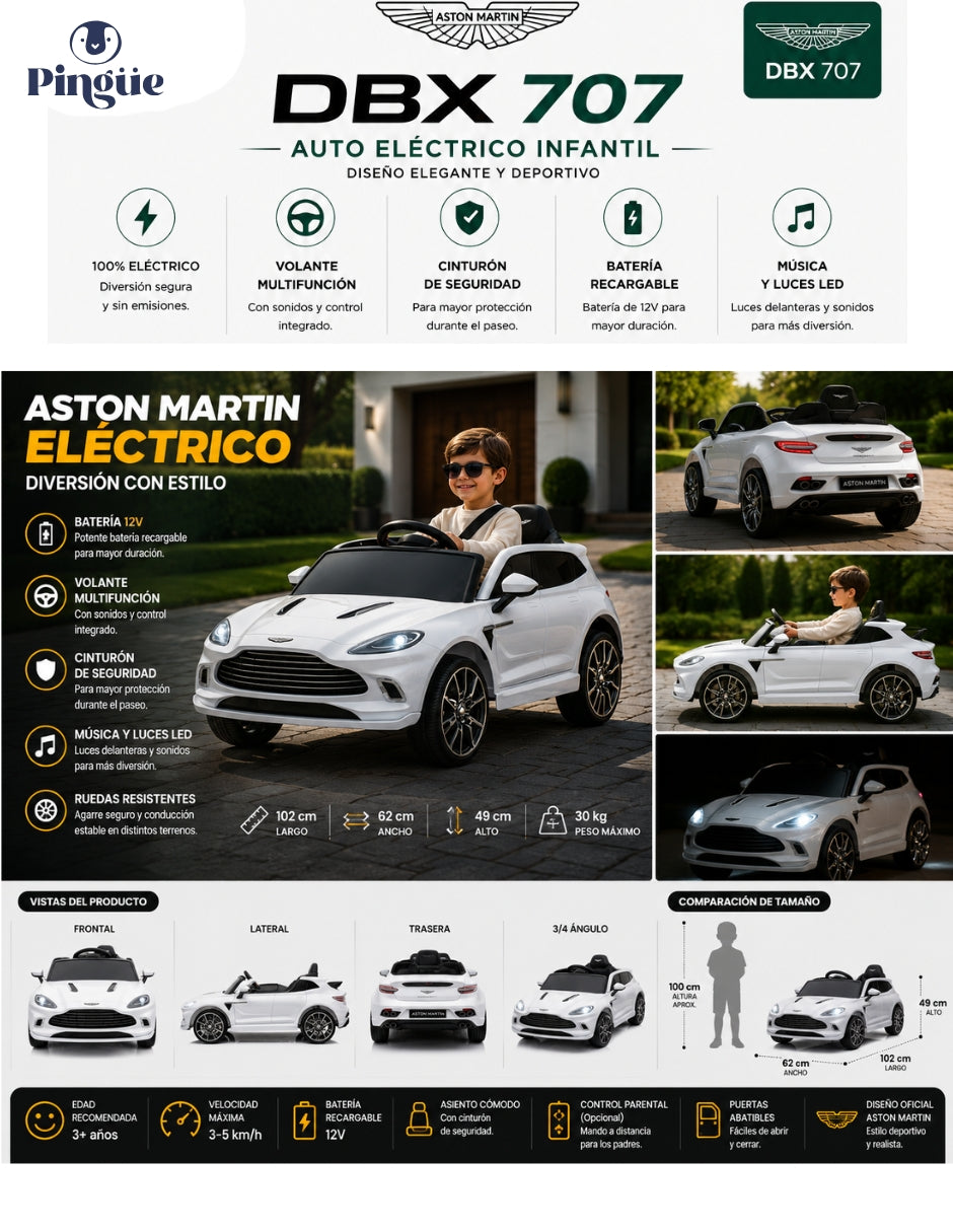 PINGÜE® Aston Martin® Montable Eléctrico 12V con Control Remoto