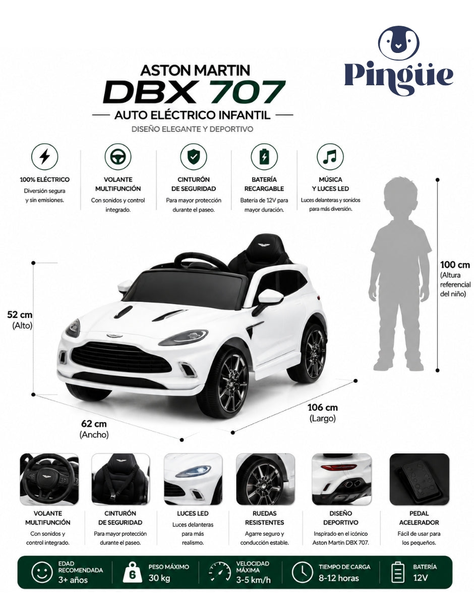 PINGÜE® Aston Martin® Montable Eléctrico 12V con Control Remoto