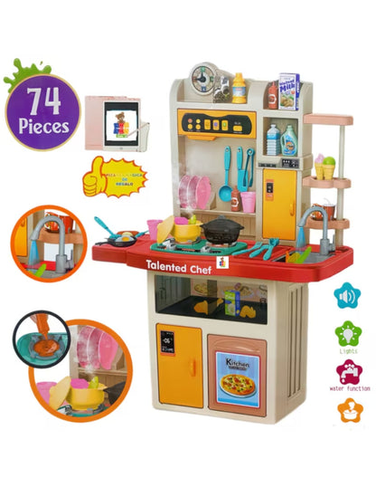 PINGÜE® Role Play | Set a escala de cocina de juguete para niños y niñas con luces, sonidos y más de 74 piezas. | Incluye cocina a escala con funciones reales, accesorios, utensilios, verduras, sonidos y luz. | Juguete infantil didáctico para niña y niño