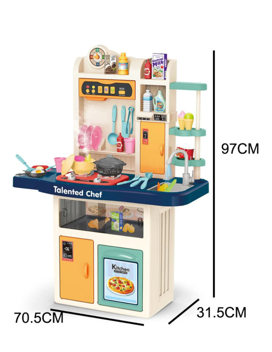 PINGÜE® Role Play | Set a escala de cocina de juguete para niños y niñas con luces, sonidos y más de 74 piezas. | Incluye cocina a escala con funciones reales, accesorios, utensilios, verduras, sonidos y luz. | Juguete infantil didáctico para niña y niño