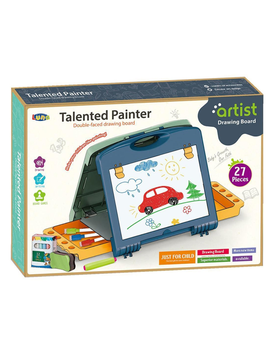 PINGÜE® Tablero Pizarrón tipo portafolio de Doble Vista para dibujo sobre mesa o escritorio | Diseño tipo portafolio Portátil y fácil de guardar | Tablero Magnético y Pizarrón | Doble Cara | Juguetes Educativos y Creativos para Preescolares