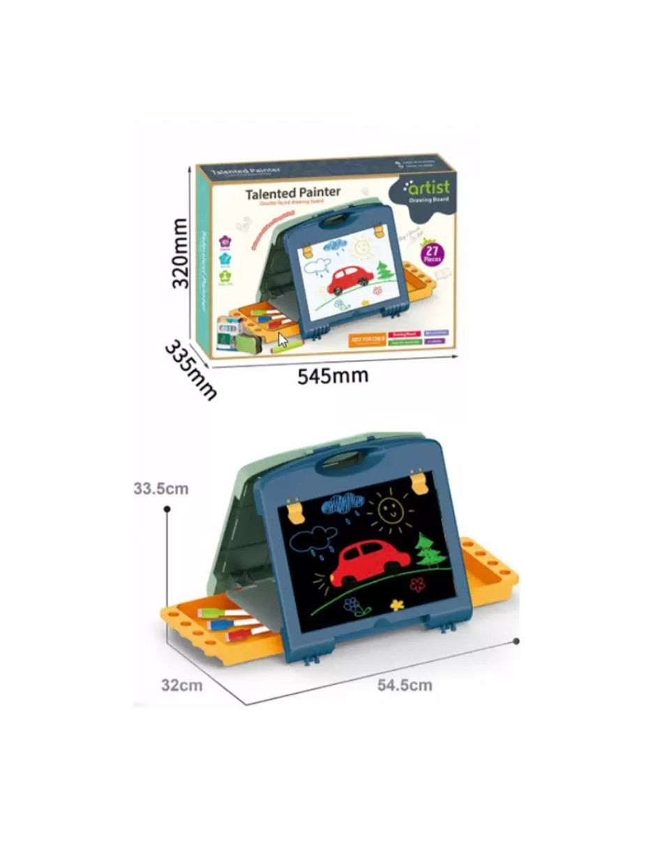 PINGÜE® Tablero Pizarrón tipo portafolio de Doble Vista para dibujo sobre mesa o escritorio | Diseño tipo portafolio Portátil y fácil de guardar | Tablero Magnético y Pizarrón | Doble Cara | Juguetes Educativos y Creativos para Preescolares