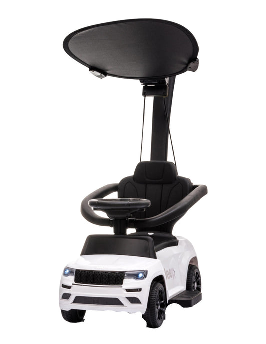 PINGÜE® Auto Montable 3 en 1 Jeep® Grand Cherokee® Licencia Oficial | Modo Empujar, Carriola y Montable | Toldo, Asa, Soporte para Tazas, Claxon | Almacenamiento Bajo Asiento | Para Niños Pequeños