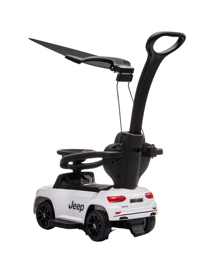 PINGÜE® Auto Montable 3 en 1 Jeep® Grand Cherokee® Licencia Oficial | Modo Empujar, Carriola y Montable | Toldo, Asa, Soporte para Tazas, Claxon | Almacenamiento Bajo Asiento | Para Niños Pequeños