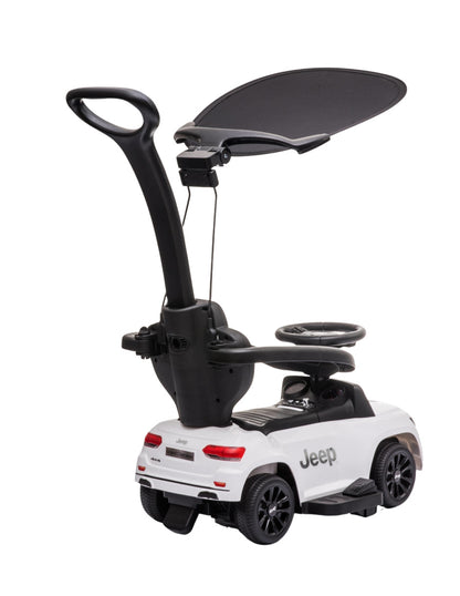 PINGÜE® Auto Montable 3 en 1 Jeep® Grand Cherokee® Licencia Oficial | Modo Empujar, Carriola y Montable | Toldo, Asa, Soporte para Tazas, Claxon | Almacenamiento Bajo Asiento | Para Niños Pequeños