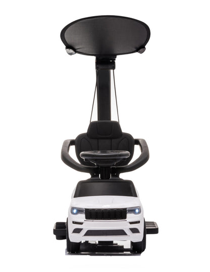PINGÜE® Auto Montable 3 en 1 Jeep® Grand Cherokee® Licencia Oficial | Modo Empujar, Carriola y Montable | Toldo, Asa, Soporte para Tazas, Claxon | Almacenamiento Bajo Asiento | Para Niños Pequeños