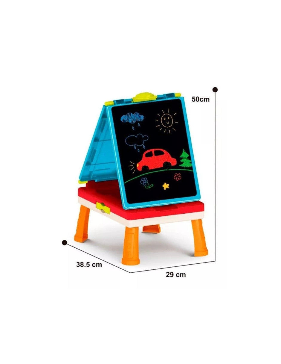 PINGÜE® Caballete y Pizarrón de Doble Vista para dibujo | Portátil y fácil de guardar | Tablero Magnético y Pizarrón | Doble Cara | Juguetes Educativos y Creativos para Preescolares | Incluye Caballete, Gis, Plumones, Borradores y Juego de Mesa
