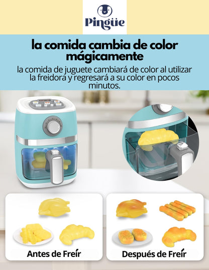 PINGÜE® Role Play | Set a escala de Air Fryer eléctrica estilo Trendy | Color Azul Pastel | Juguetes Niños yNiñas