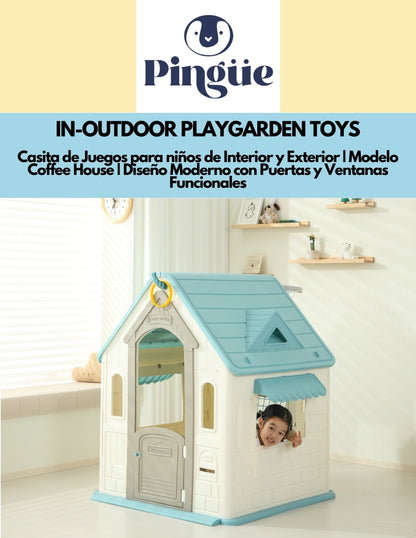 PINGÜE® Outdoors | Casita de Juegos para niños de Interior y Exterior | Modelo Coffee House | Diseño Moderno con Puertas y Ventanas Funcionales | Juguetes Niño y Niña | Tamaño 89 x 88 x 107 cm