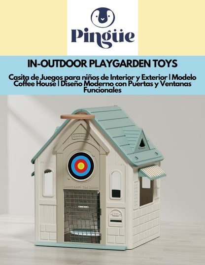 PINGÜE® Outdoors | Casita de Juegos para niños de Interior y Exterior | Modelo Coffee House | Diseño Moderno con Puertas y Ventanas Funcionales | Juguetes Niño y Niña | Tamaño 89 x 88 x 107 cm