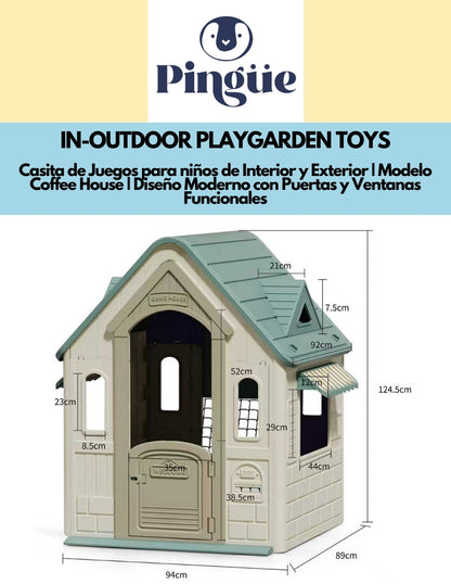 PINGÜE® Outdoors | Casita de Juegos para niños de Interior y Exterior | Modelo Coffee House | Diseño Moderno con Puertas y Ventanas Funcionales | Juguetes Niño y Niña | Tamaño 89 x 88 x 107 cm