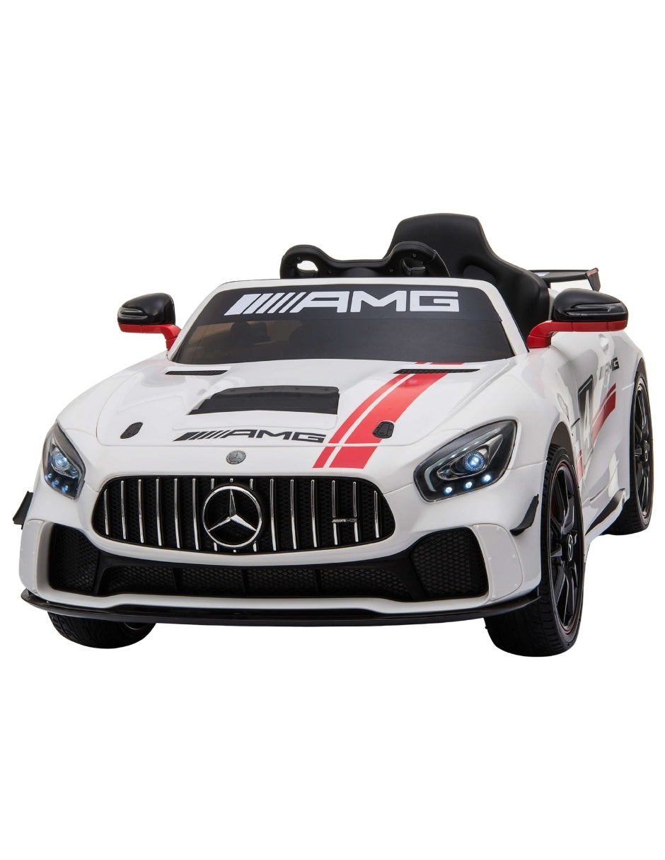 PINGÜE® Montable Eléctrico Niños Mercedes Benz®  AMG GT4 Licencia Oficial | Control Remoto 2.4 GHz | Batería 12V 7AH |8 Km/h | 2 Motores 540 | Luces LED, Música, Radio| WHITE