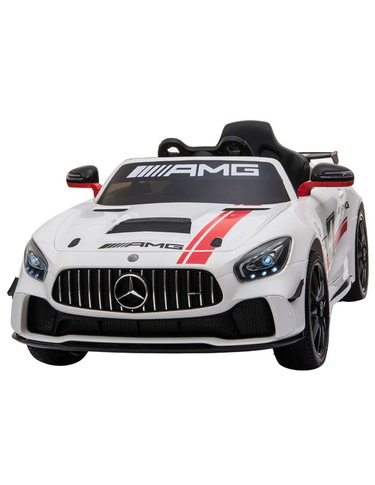 PINGÜE® Montable Eléctrico Niños Mercedes Benz®  AMG GT4 Licencia Oficial | Control Remoto 2.4 GHz | Batería 12V 7AH |8 Km/h | 2 Motores 540 | Luces LED, Música, Radio| WHITE
