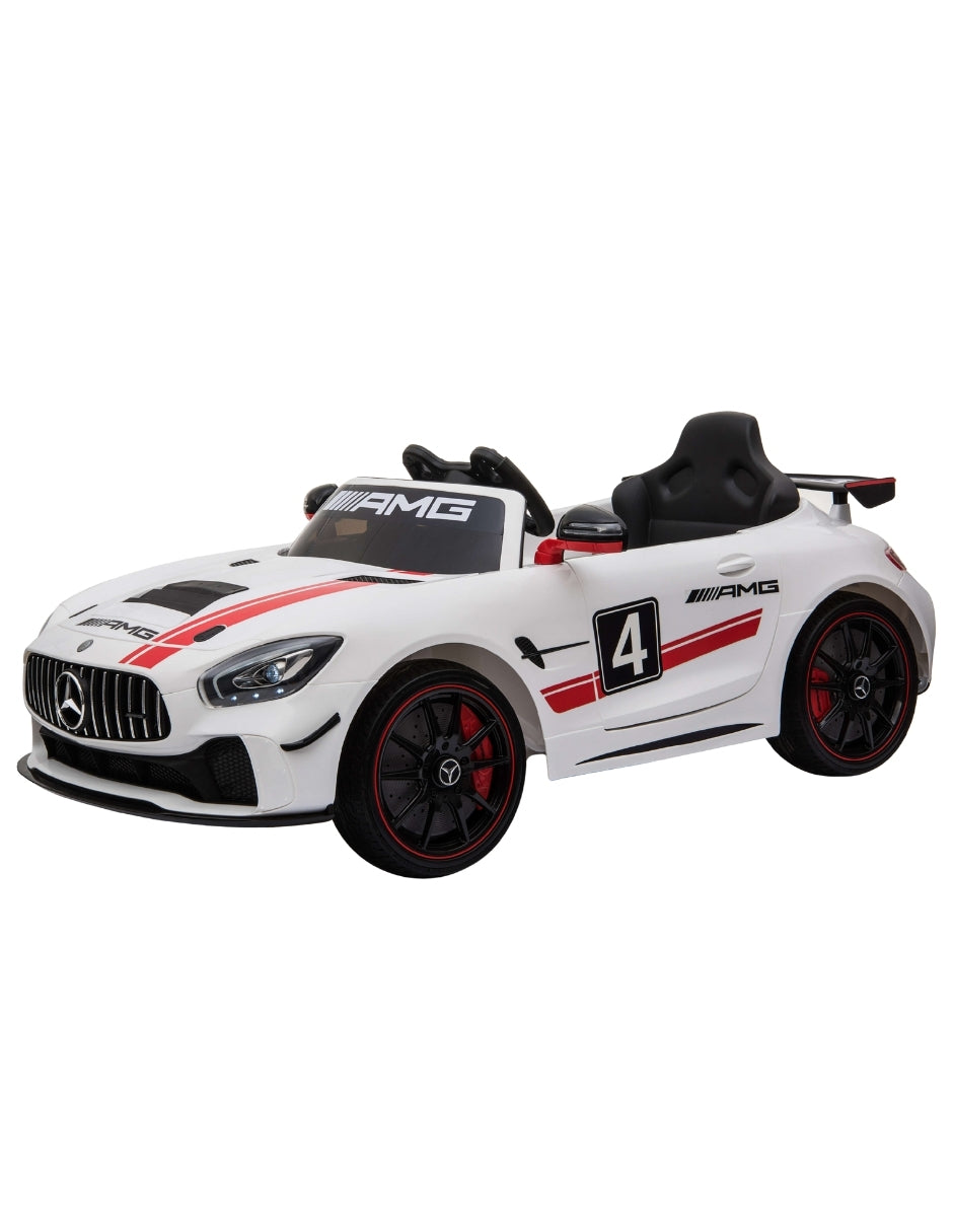PINGÜE® Montable Eléctrico Niños Mercedes Benz®  AMG GT4 Licencia Oficial | Control Remoto 2.4 GHz | Batería 12V 7AH |8 Km/h | 2 Motores 540 | Luces LED, Música, Radio| WHITE