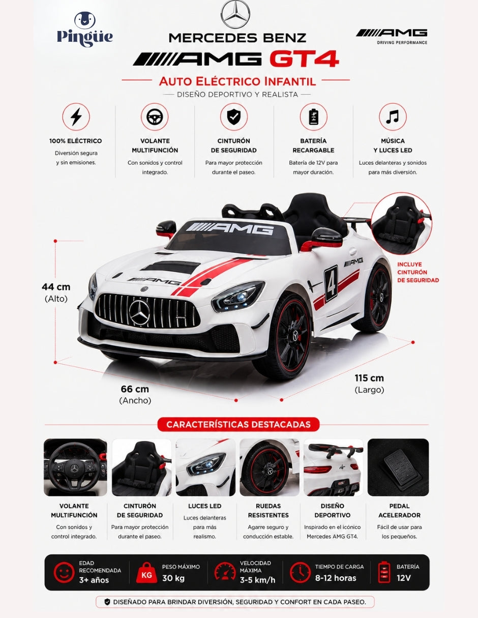 PINGÜE® Mercedes-Benz® AMG GT4 Montable Eléctrico 12V con Control Remoto