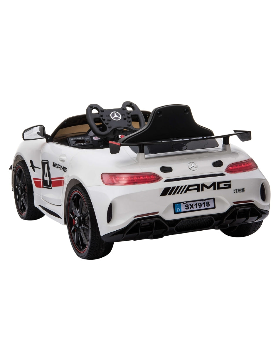 PINGÜE® Montable Eléctrico Niños Mercedes Benz®  AMG GT4 Licencia Oficial | Control Remoto 2.4 GHz | Batería 12V 7AH |8 Km/h | 2 Motores 540 | Luces LED, Música, Radio| WHITE