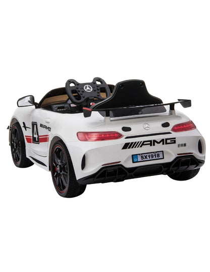 PINGÜE® Montable Eléctrico Niños Mercedes Benz®  AMG GT4 Licencia Oficial | Control Remoto 2.4 GHz | Batería 12V 7AH |8 Km/h | 2 Motores 540 | Luces LED, Música, Radio| WHITE